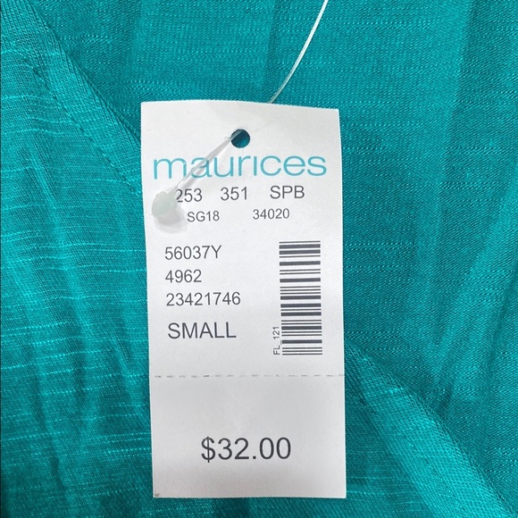 Maurices turquoise Teal V-Neck Wrap Top with bell cut out sleeves size S - Picture 11 of 12